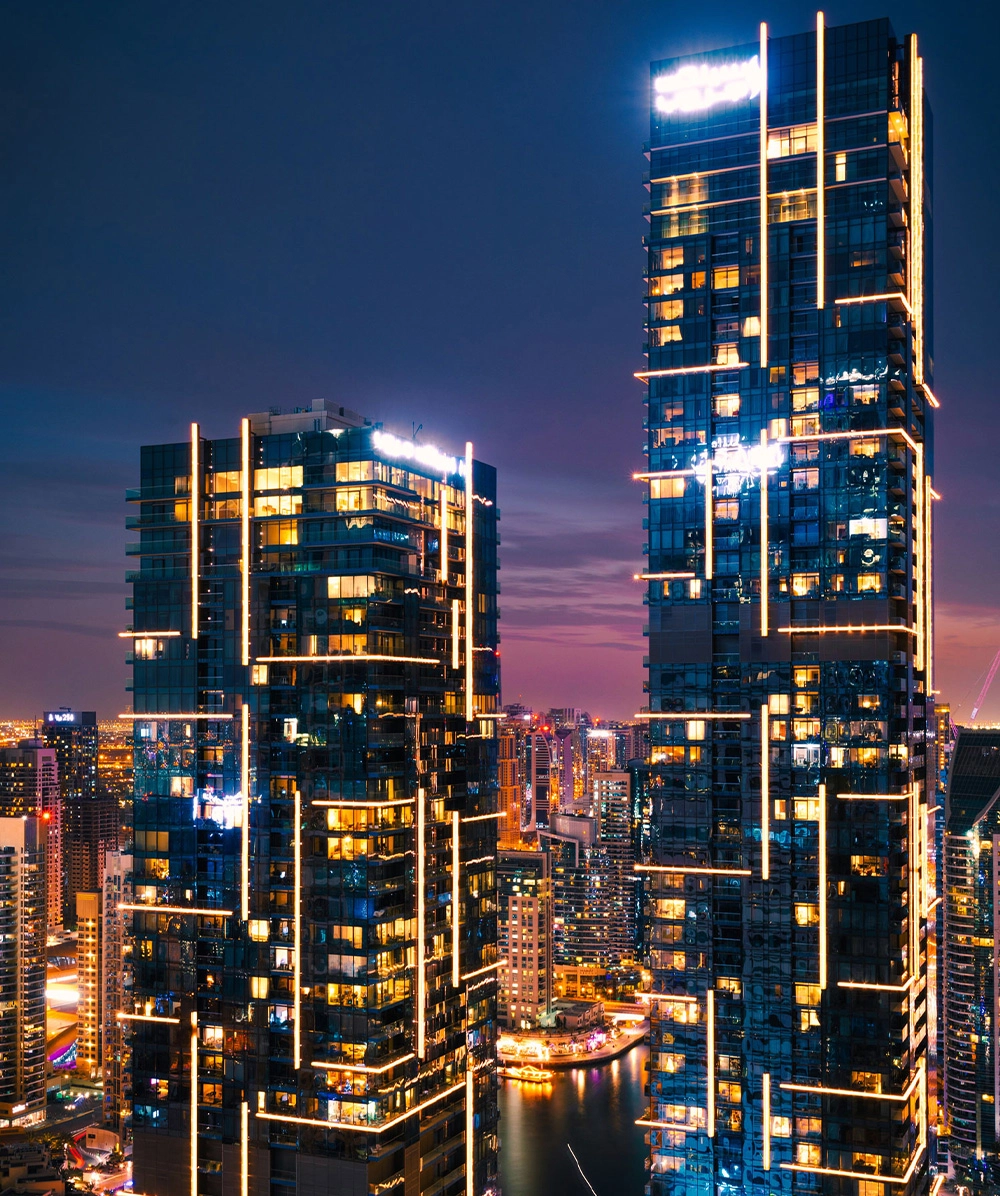 City skyline during night time